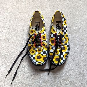 Checkered Sunflower Vans Shoes - size 9